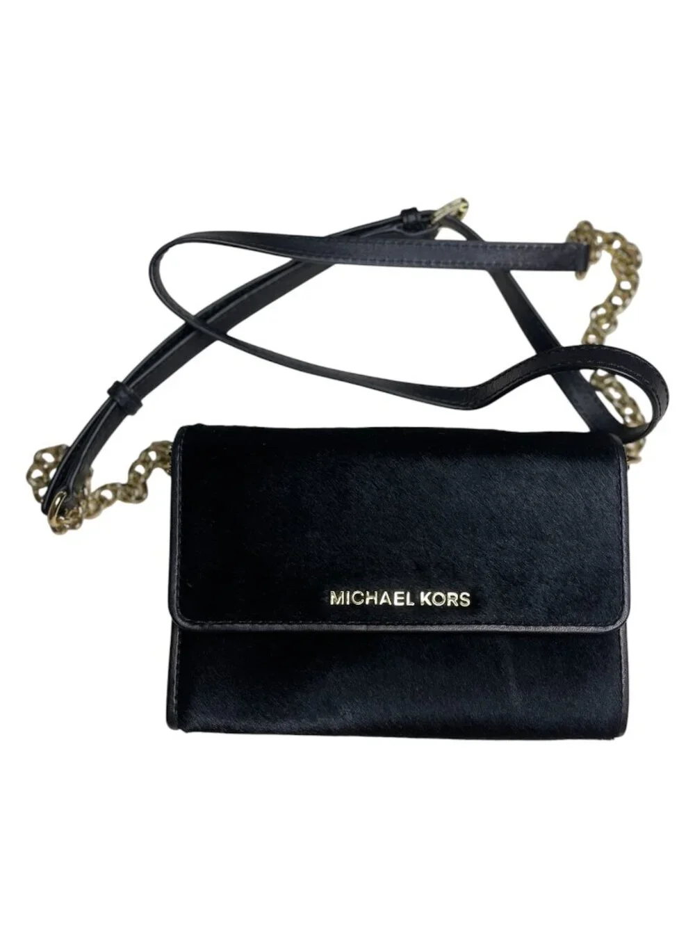 Michael KorsCalf Hair Leather-Trimmed Crossbody Bag